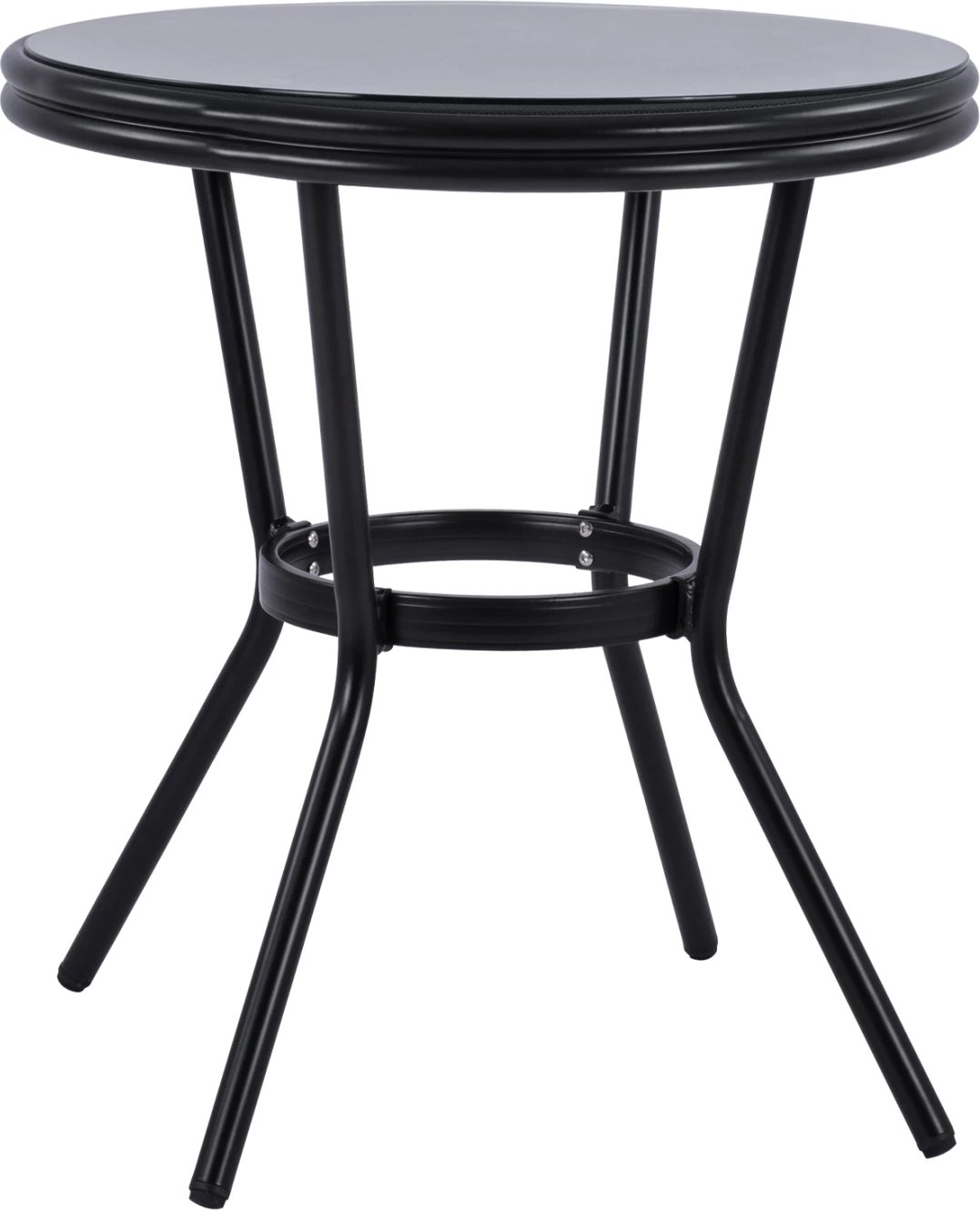 Tavolinë alumini '70cm pamje bambu FH5532.02 e zezë me xham Φ70X76 cm