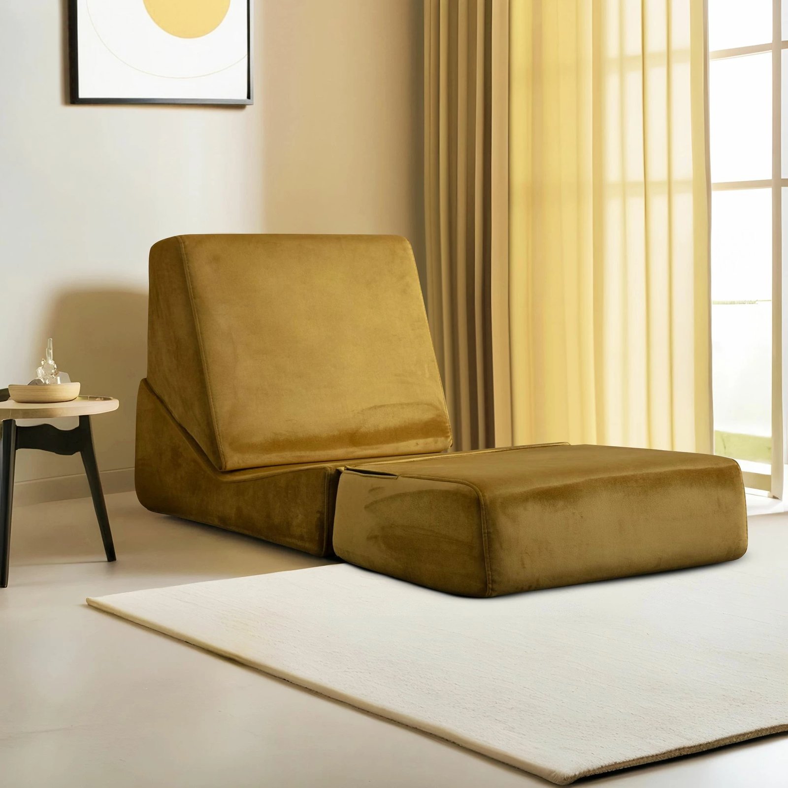 Krevat-kolltuk një vendësh Atelier del Sofa, Origami Convertable, ngjyrë mustard