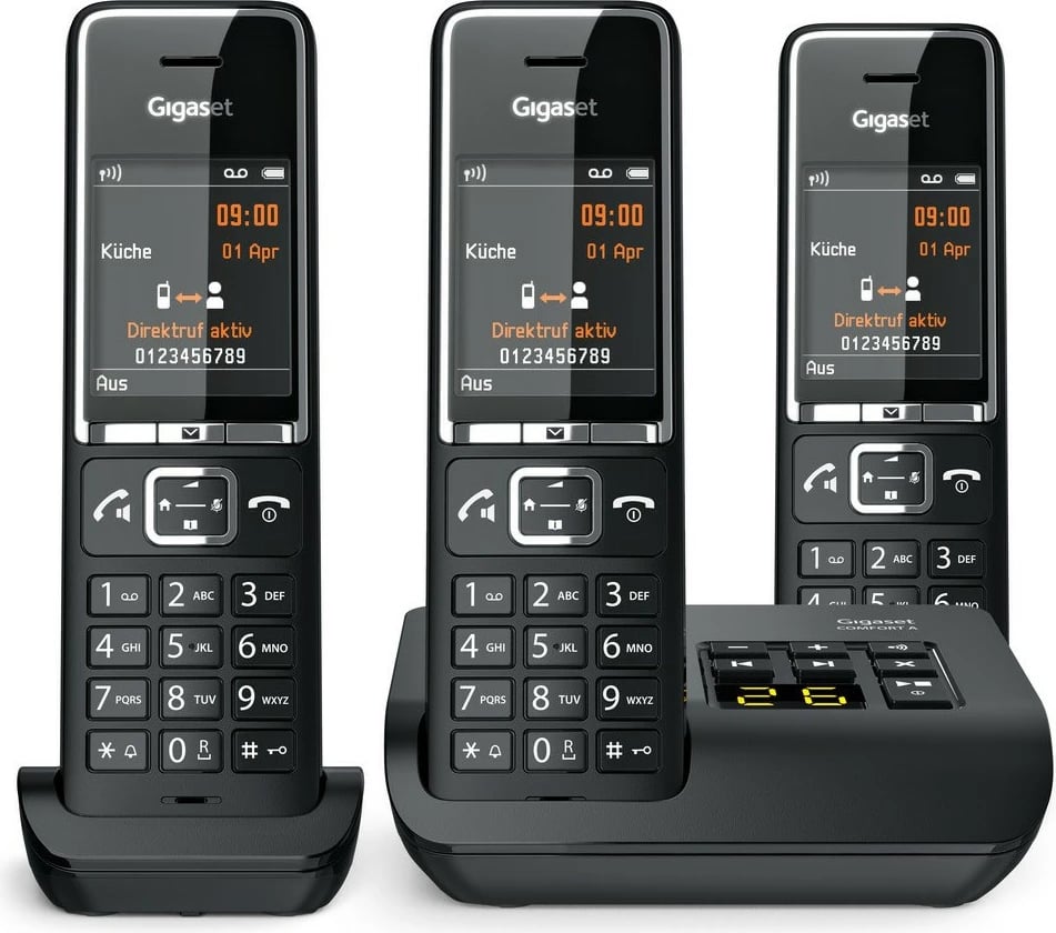 Telefon pa tela Gigaset COMFORT 550A, 3 dorëza, regjistrues automatik, 200 kontakte, i zi Telefon pa tela Gigaset COMFORT 550A, 3 dorëza, regjistrues automatik, 200 kontakte, i zi