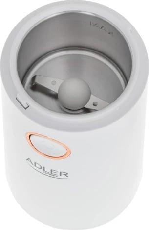 Bluarëse kafeje, Adler, AD 4446, 150 W, 75 g, enë metalike, kapak transparent, bllokim sigurie, e bardhë me ari Bluarëse kafeje, Adler, AD 4446, 150 W, 75 g, enë metalike, kapak transparent, bllokim sigurie, e bardhë me ari