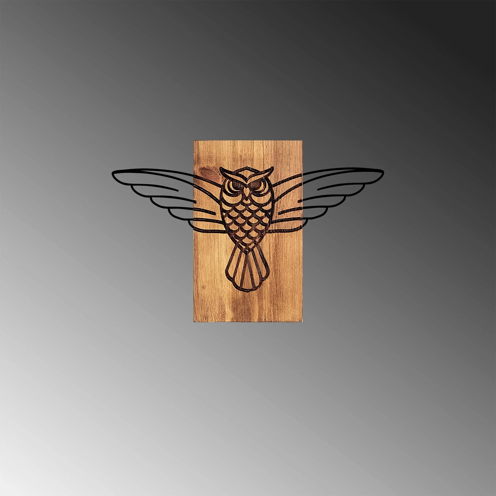 Aksesor dekorativ për mur, dru dhe metal, dizajn buf, Wallity, 38x3x25cm