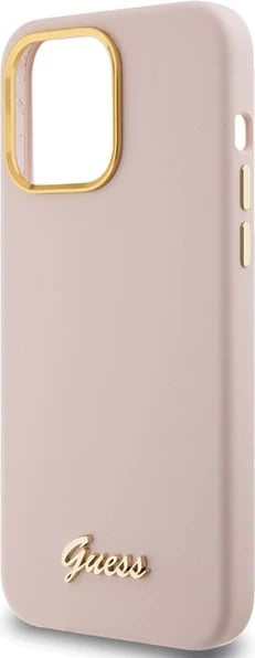 Mbështjellës Guess Silicone Script Metal Logo & Frame për iPhone 15 Pro Max, Rozë