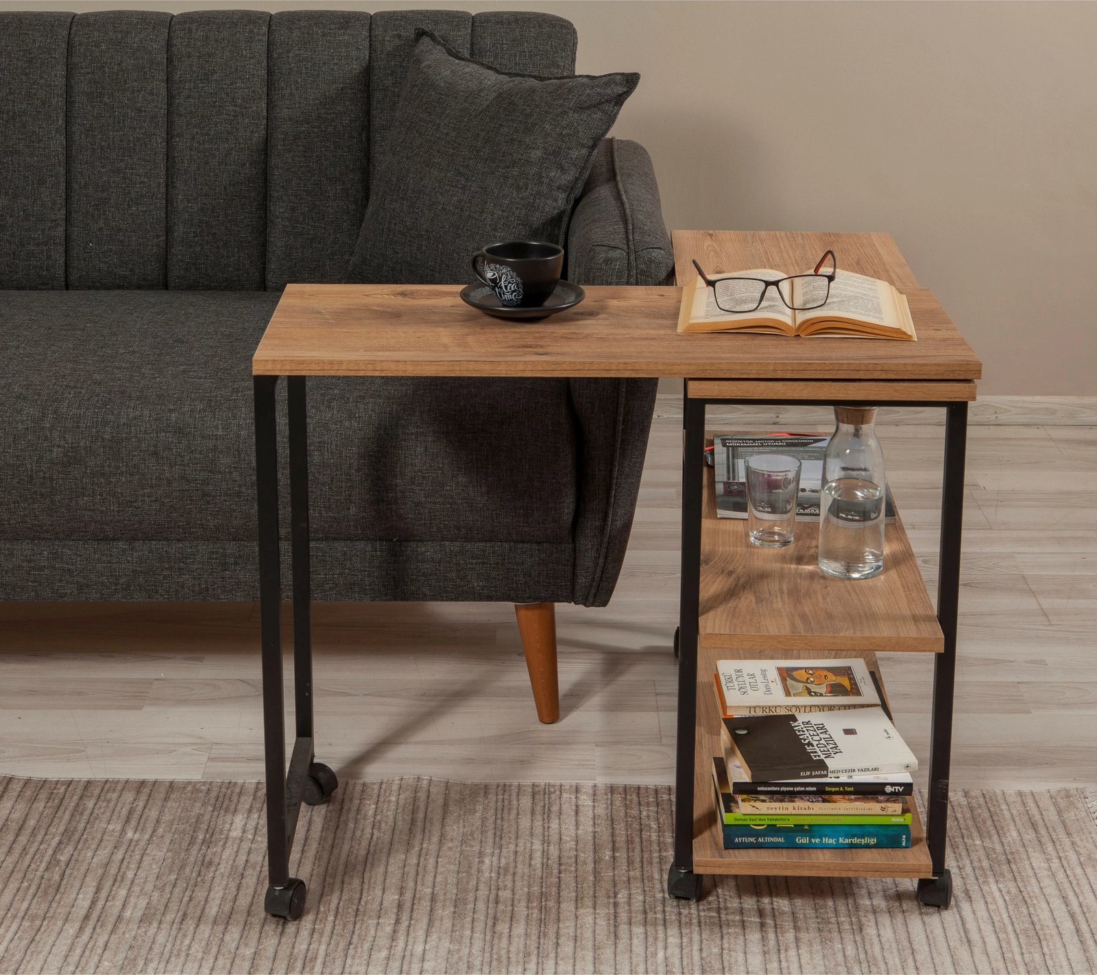 Tavolinë anësore Hanah Home, Melin, ngjyrë Atlantic Pine dhe e zezë