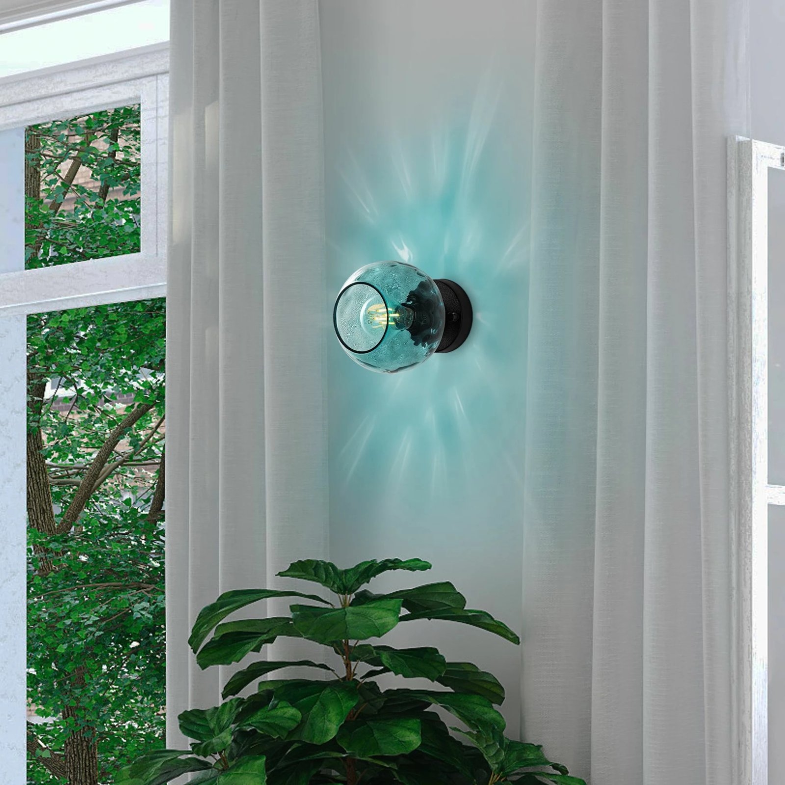 Llambë muri Opviq Benek, metal e xham, blu dhe e zezë, 15x18x15cm