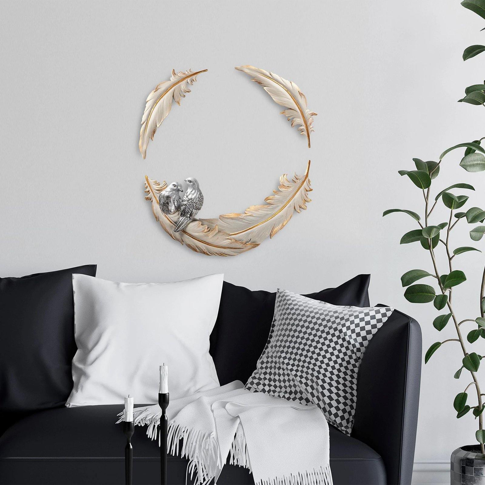 Aksesor dekorativ muri, zogj dashurie, krem, Aberto Design, set prej 3 pjesësh