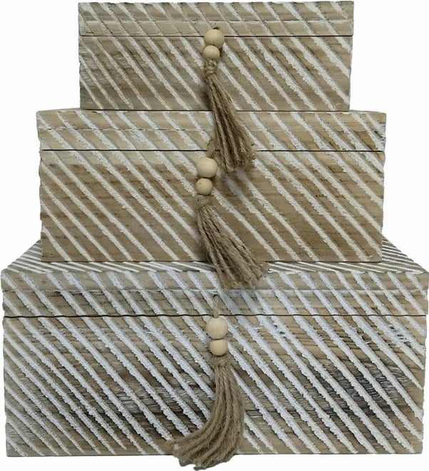 Set kuti druri për ruajtje, natyrale-bardhë, 3 copë, 38x25x17 cm