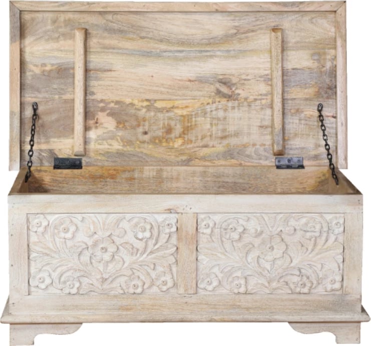 Arkë dekorative prej druri mango, ngjyrë natyrale decape, 80x40x34cm