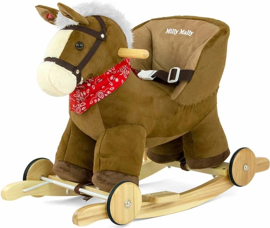 Kalë lëkundës 2-në-1 me rrota, Milly Mally Polly, me tinguj, 12–36 muaj, deri 30 kg, kafe