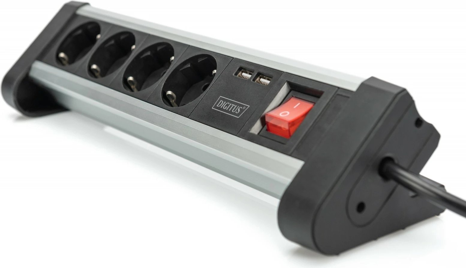 Prizë zgjatuese Digitus DA-70614, 4 dalje Schuko, 2x USB, alumini/zezë, 1.5m