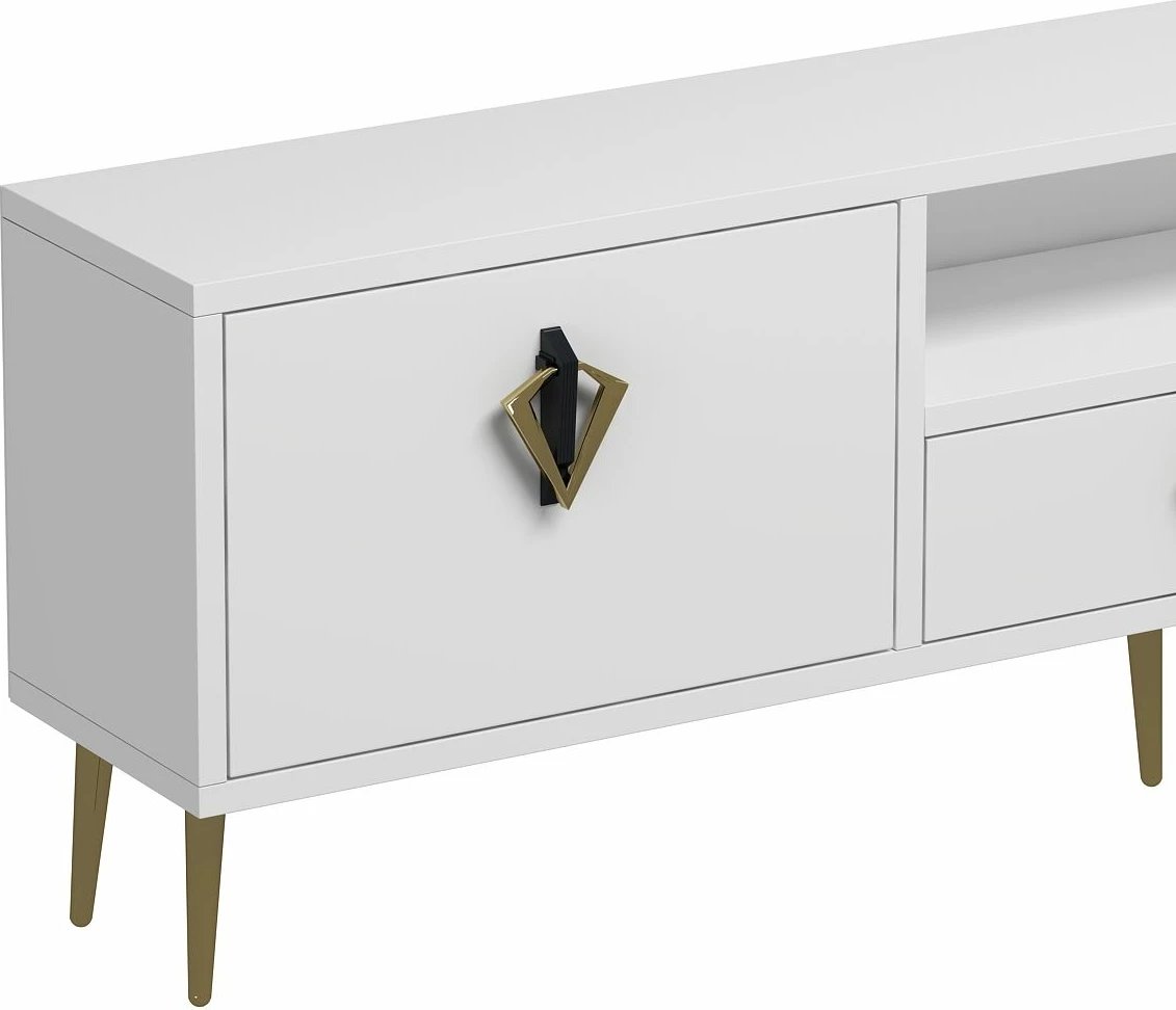 Komodë për TV Skye Decor, 1311-DROP-32, e bardhë, e zezë, e artë
