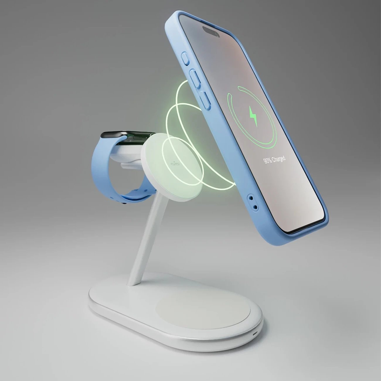 Karikues wireless 3-në-1 Puro Mag Station Qi2, MagSafe, i bardhë