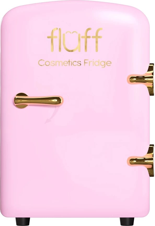Frigorifer për kozmetikë Fluff me logo të artë për femra, rozë