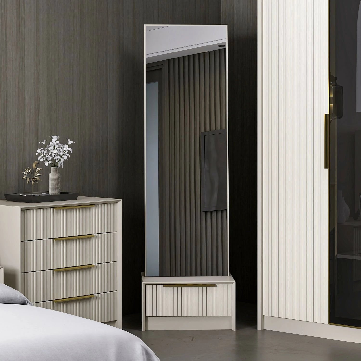 Tavolinë grimi Skye Decor, ngjyrë guri, Luxe