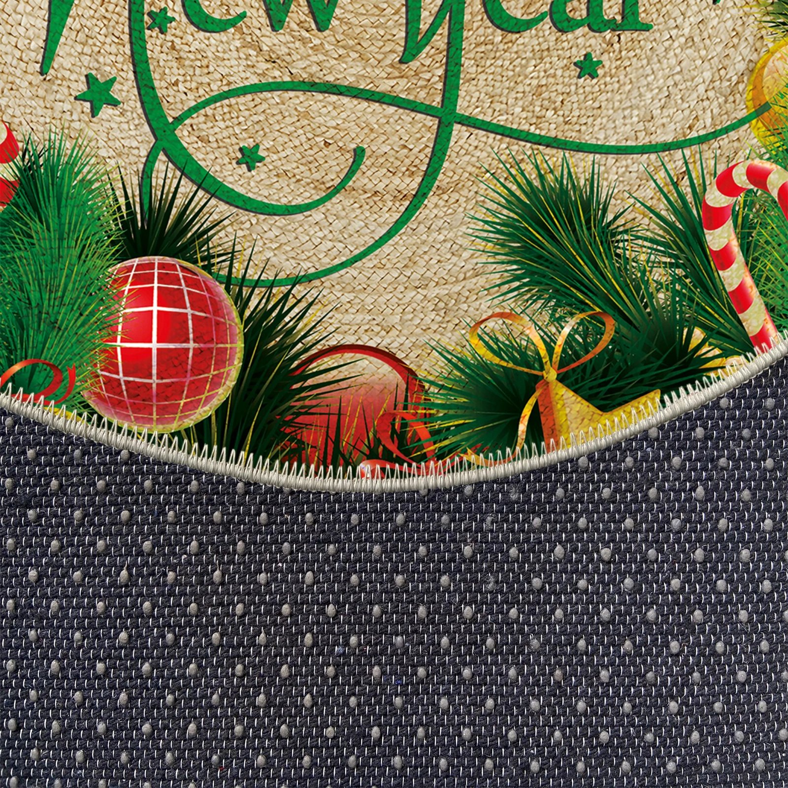 Qilim dekorativ, shumëngjyrësh, temë festive 'Happy New Year', Woobtny0509, 50x50cm