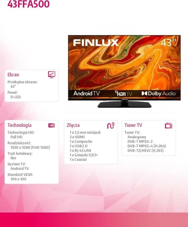 Televizor Finlux 43FFA500, 43 inç, Full HD, Android TV, i zi