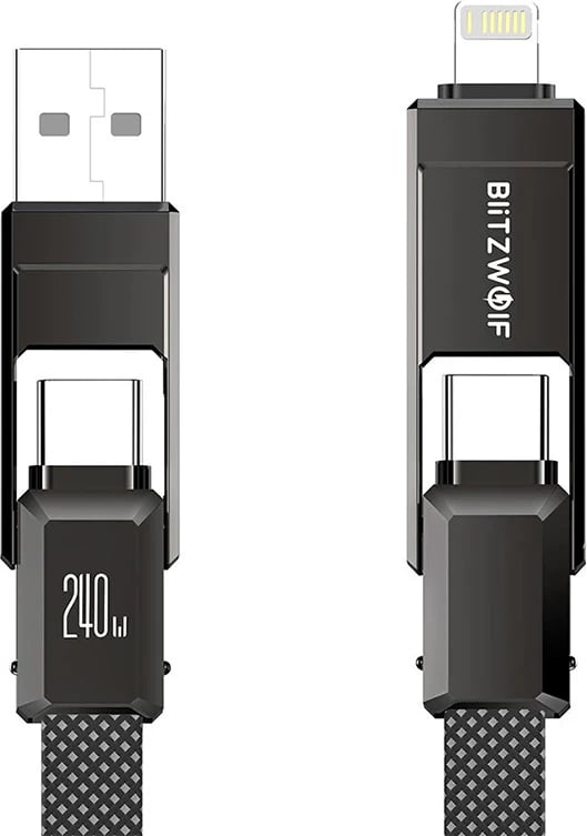 Kabllo 4-në-1 BlitzWolf BW-HDC7, 1.2m, 240W, USB-A/USB-C/Lightning, e zezë