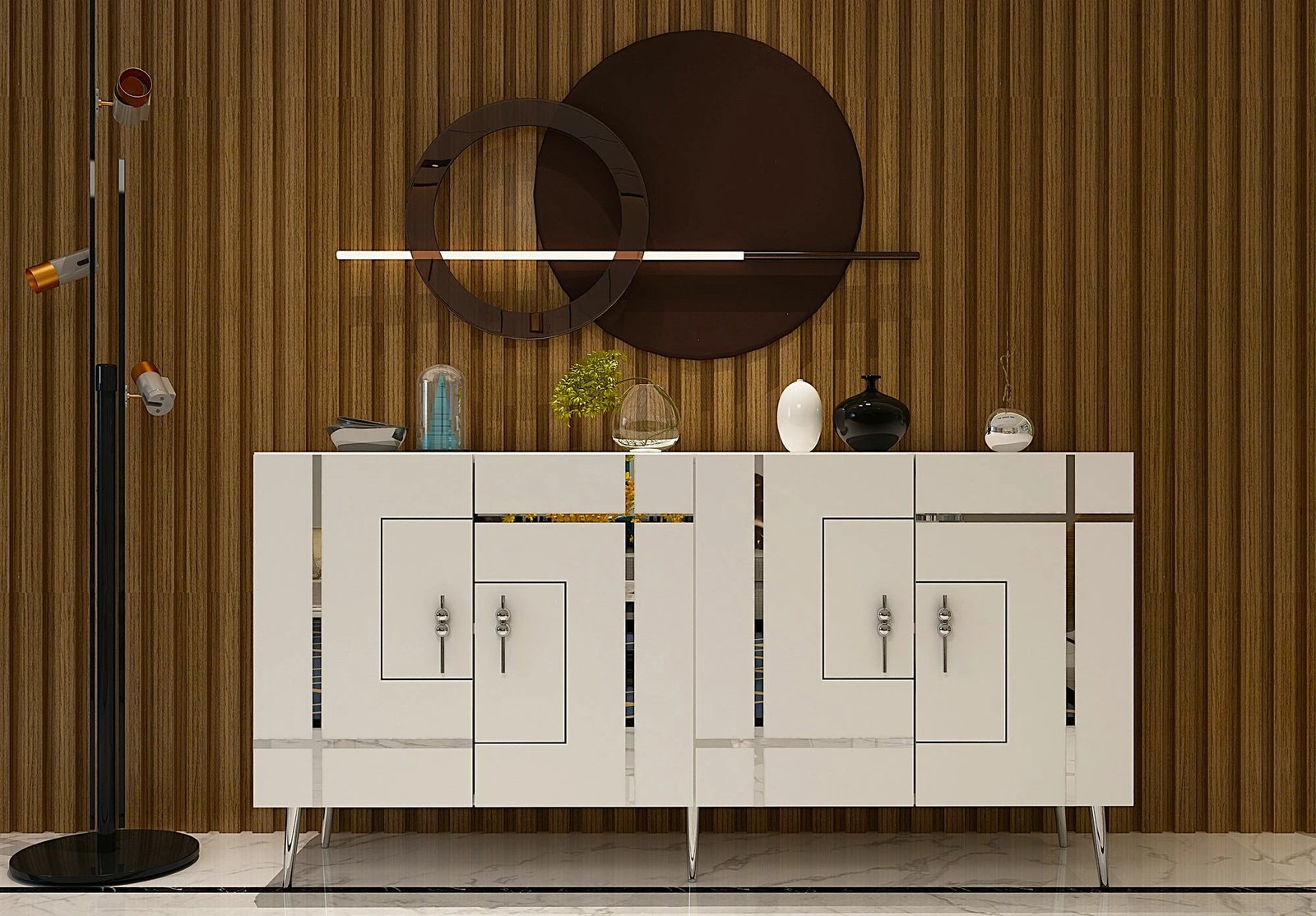 Konsol Skye Decor, Line KB150, e bardhë, argjend