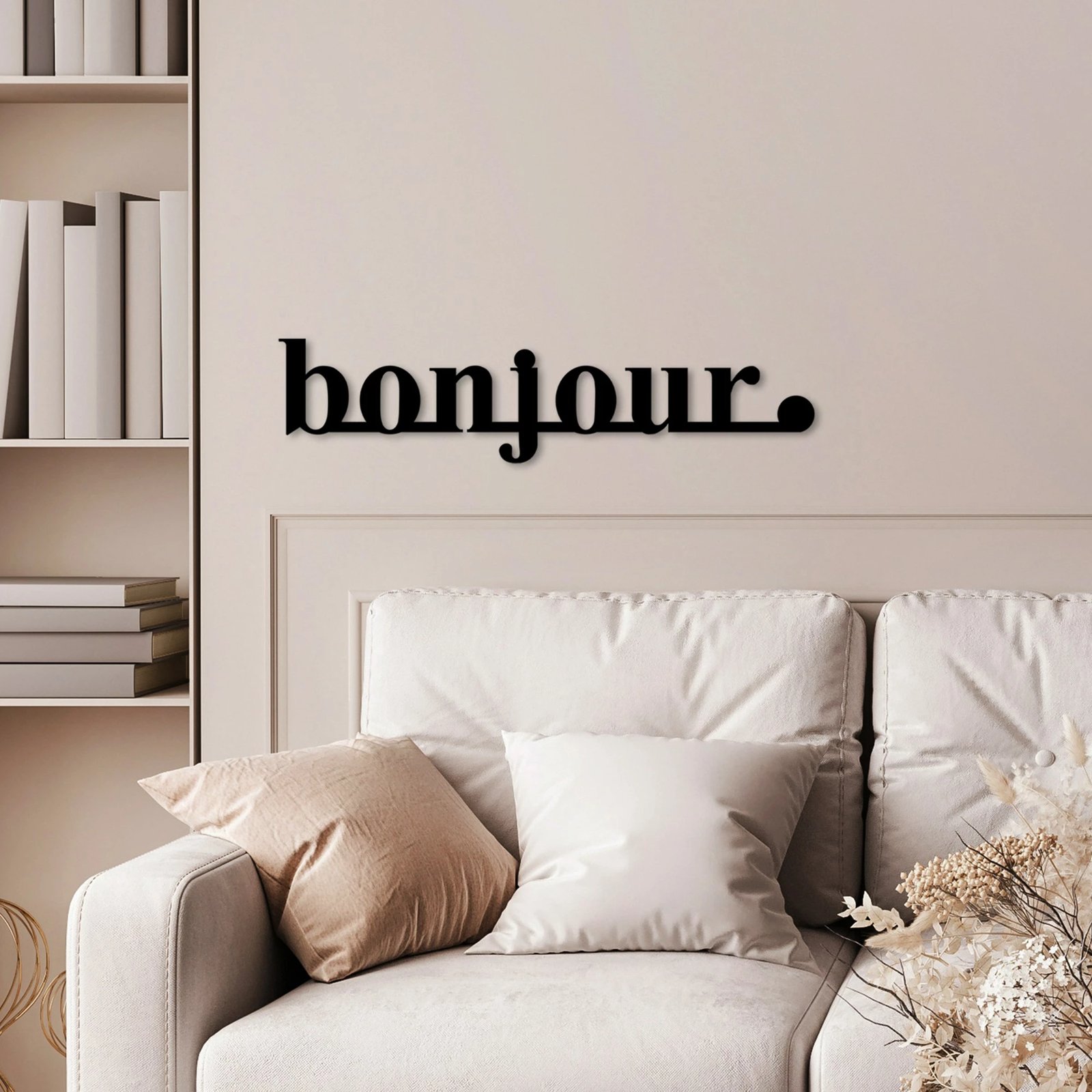 Aksesor dekorativ metalik për mur, Wallity, Bonjour, ngjyrë e zezë, 70x16cm