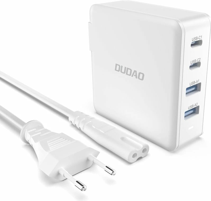 Karikues muri Dudao A100EU GaN, 100W, 2x USB-C, 2x USB-A, Bardhë