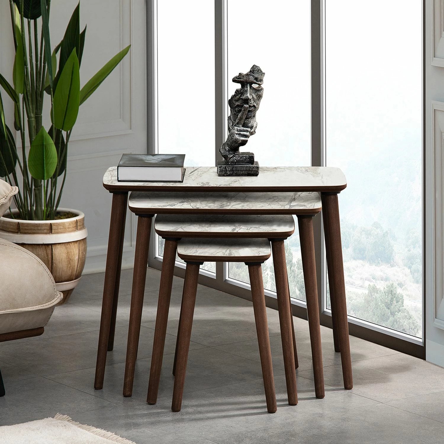 Set tavolinash të vendosshme (4 copë), Skye Decor, Luci, e bardhë