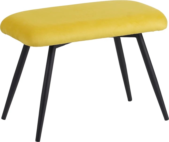 Karrige me mbështetëse për këmbë Rueda kadife ngjyrë e verdhë me këmbë metali të zezë 71.5x66.5x99cm