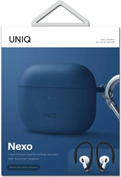 Mbështjellës UNIQ Nexo për AirPods 3 me Ear Hooks, silikon, kaltër