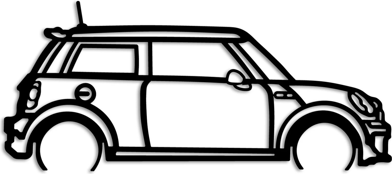 Aksesor dekorativ metalik për mur, Wallity, Mini Cooper, ngjyrë e zezë, 73x33cm