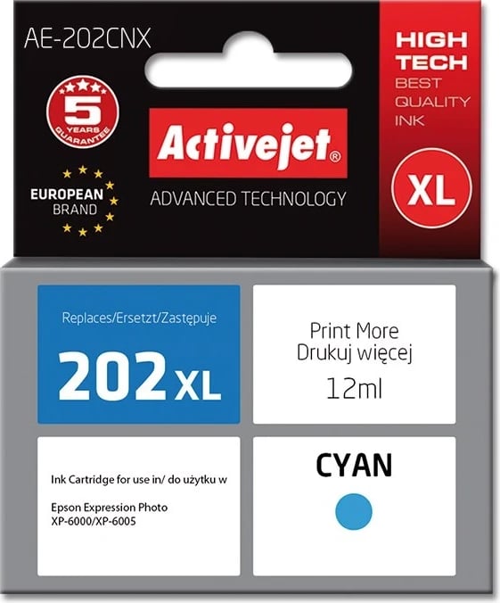 Kartuçë me bojë Activejet AE-202CNX për Epson, Cyan