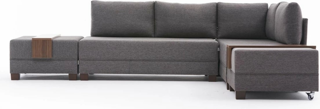 Kënd divan-krevat Fly, ngjyrë kafe, me tavolinë krahu, kënd i djathtë