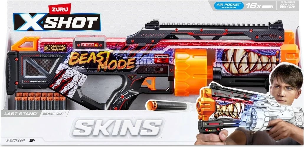 Blaster lodër ZURU X-Shot SKINS Last Stand Beast OuT, 16 shigjeta, shumëngjyrësh