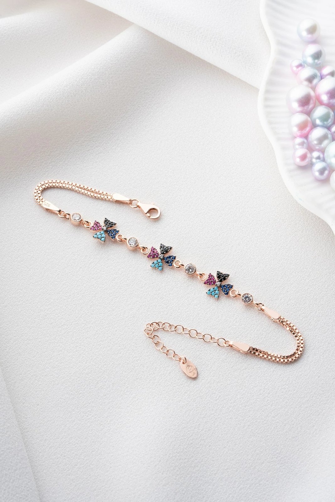 Byzylyk argjendi Jumeon, NRZ99355, ngjyrë rozë e artë, fuchsia, kaltër e errët, kaltër