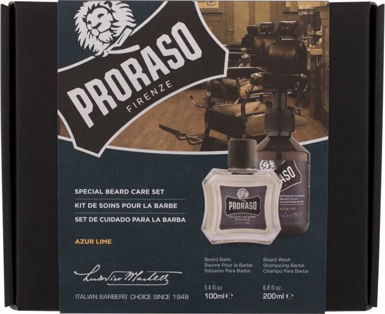 Set për mjekër PRORASO Azur Lime për meshkuj 200ml + 100ml