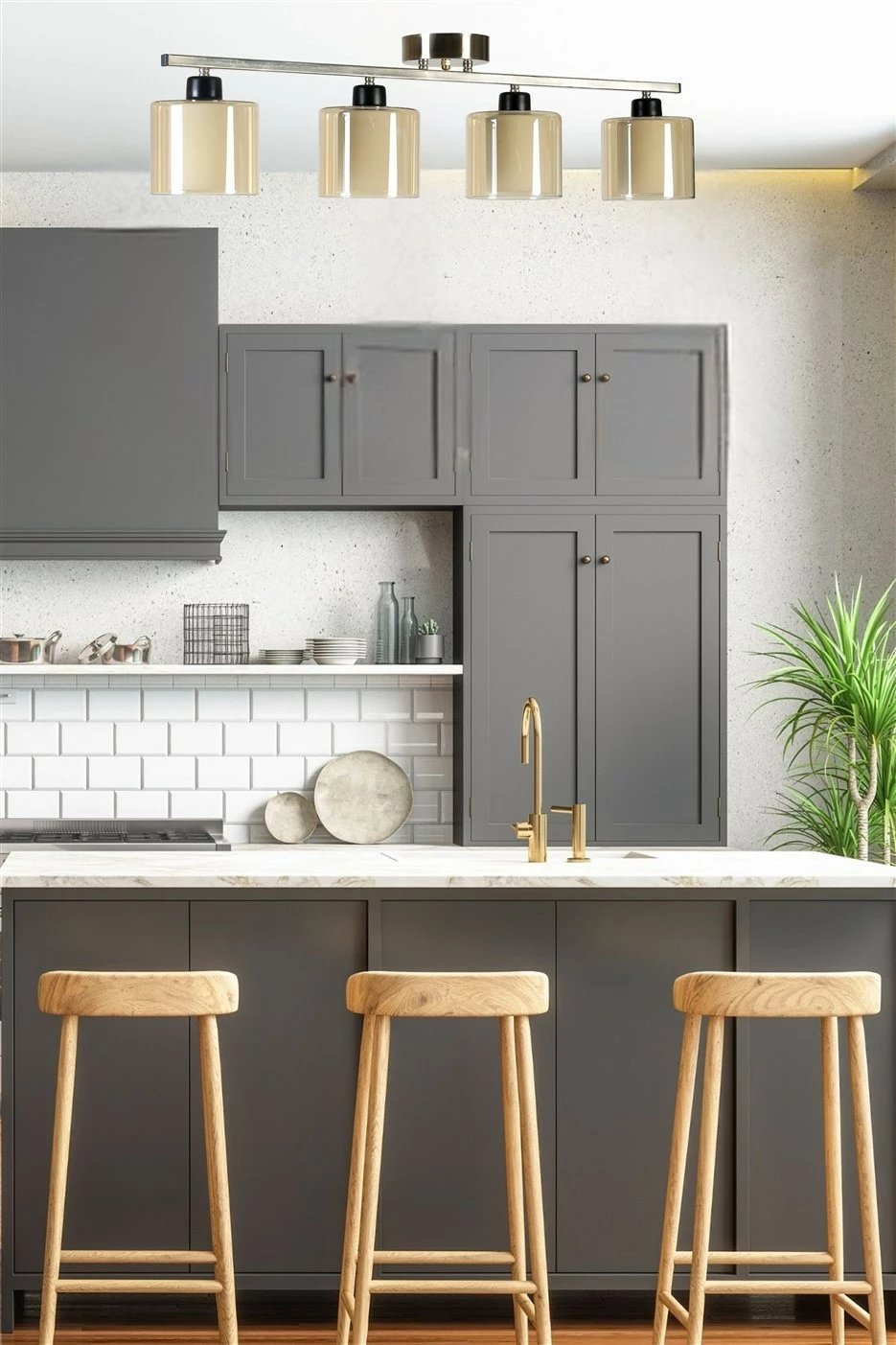 Llambë tavani Opviq Yeni Nomi 4-sh, krom mat, gotë ngjyrë amber