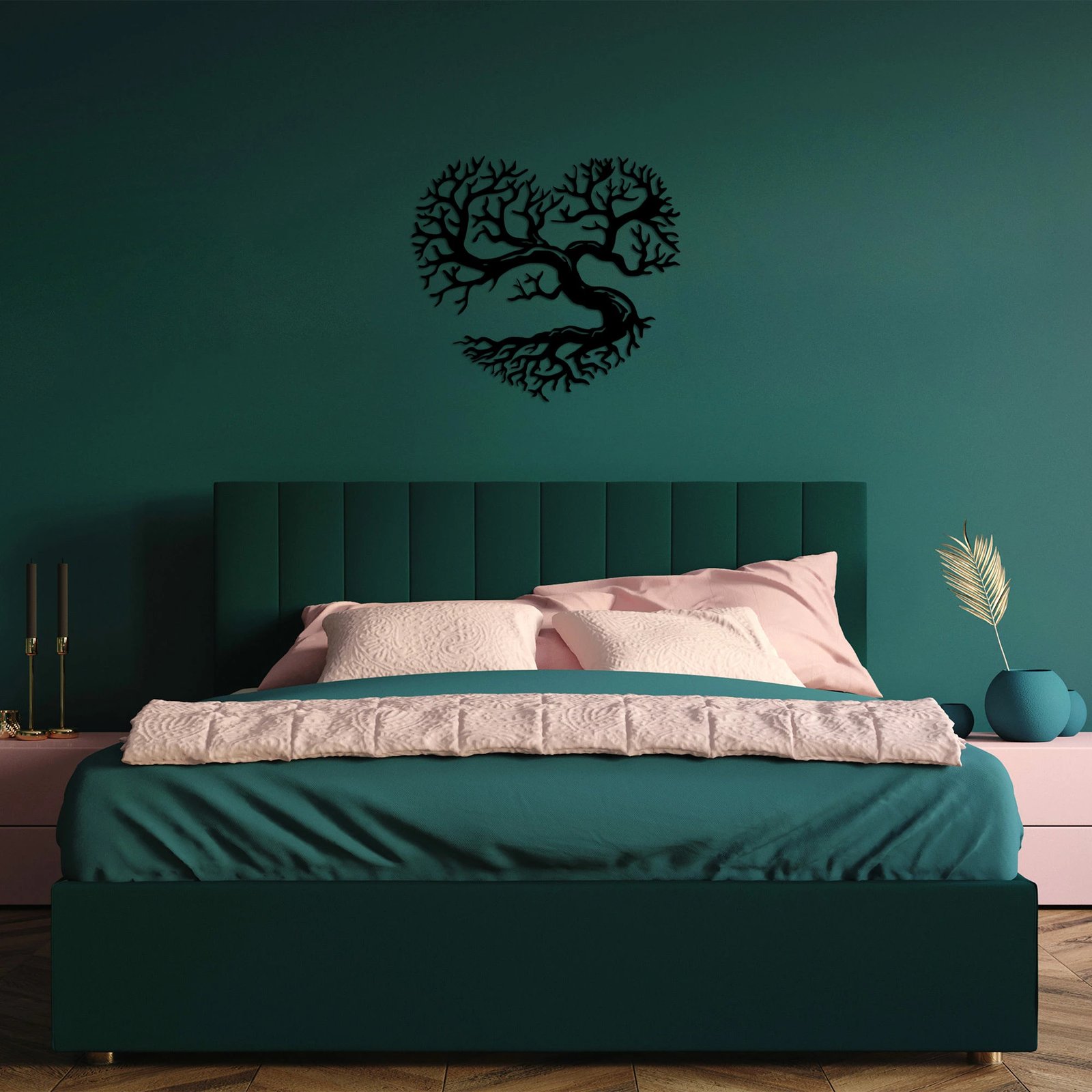 Aksesor muri dekorativ prej metali, pemë në formë zemre, Wallity, ngjyrë e zezë