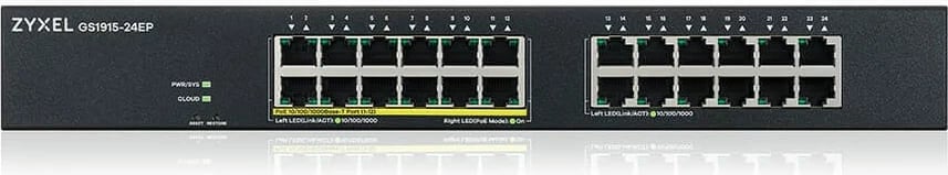 Switch i menaxhuar Zyxel GS1915-24EP, 24 porta Gigabit, 12 PoE, për rack, i zi Switch i menaxhuar Zyxel GS1915-24EP, 24 porta Gigabit, 12 PoE, për rack, i zi