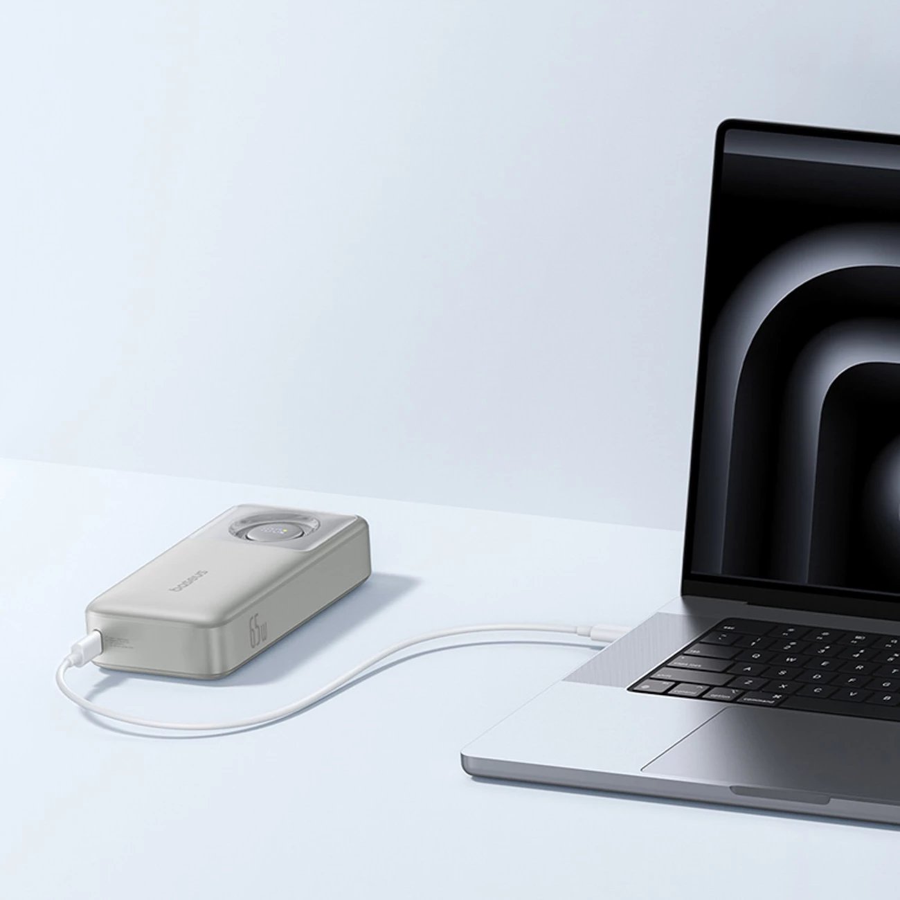Power bank Baseus Free2Pull 20000mAh 65W me kabllo USB-C të tërheqshme, Gri