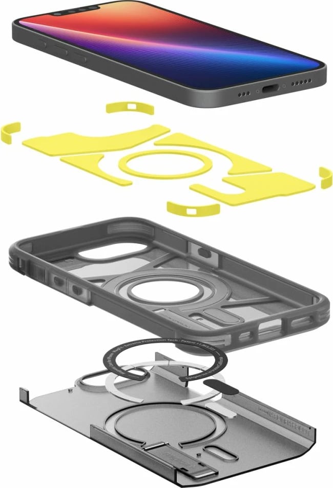 Mbështjellës Spigen Tough Armor MagSafe për iPhone 16e, Gri/Transparent