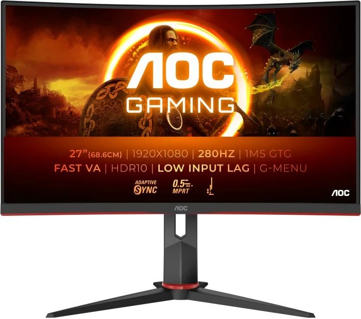monitor i lakuar gaming, AOC C27G2Z3/BK, 27" Full HD, deri 280Hz, Fast VA, Adaptive Sync, i zi