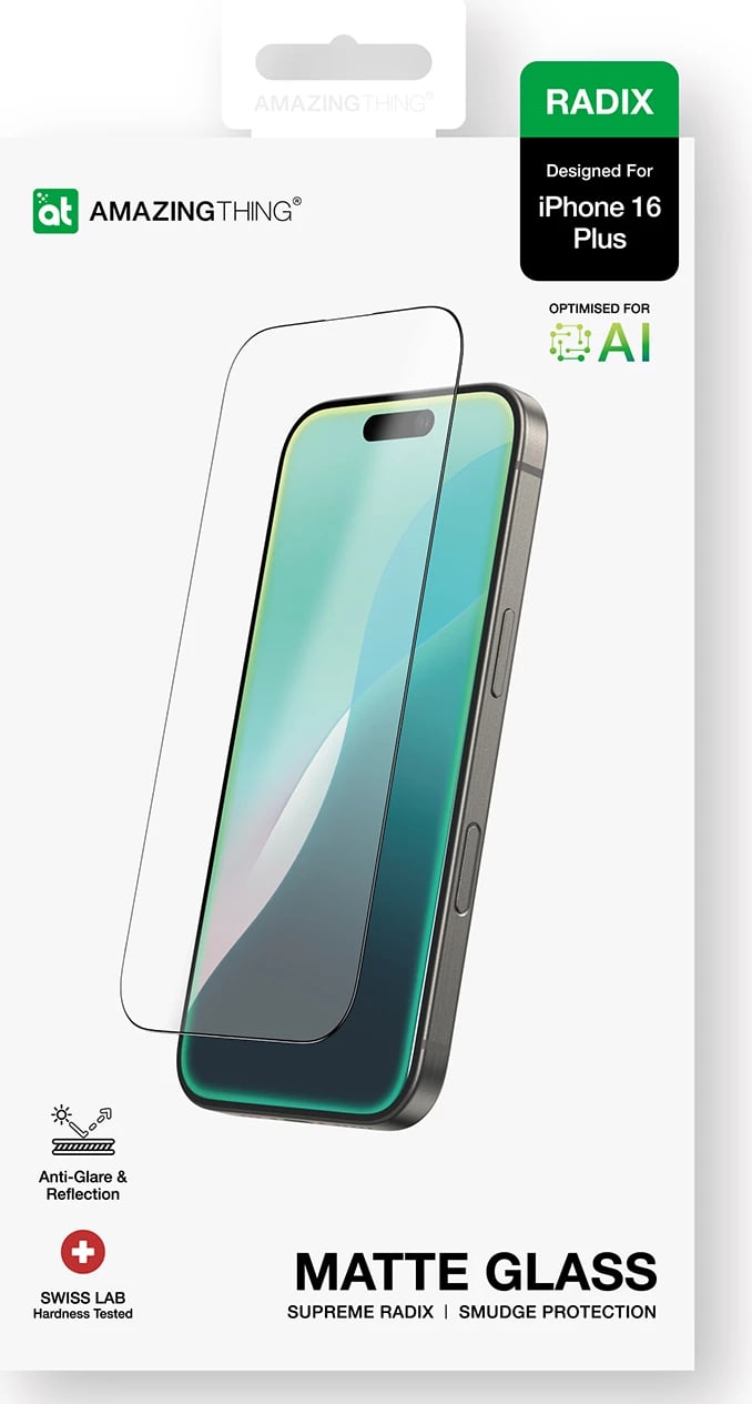 Xham i temperuar AmazingThing Radix Matte Glass për iPhone 16 Plus, transparent/mat