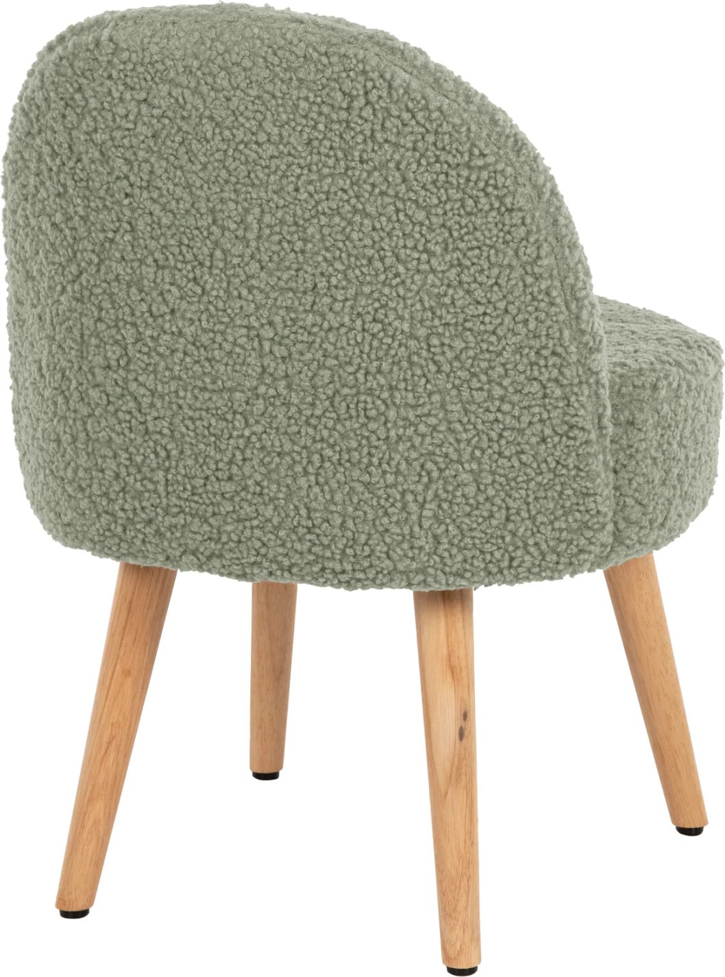 Karrige YASMINE FH8395.27 me mbështetëse të ulët, pëlhurë boucle ngjyrë fistik, këmbë druri, 47x46x64.5 cm.