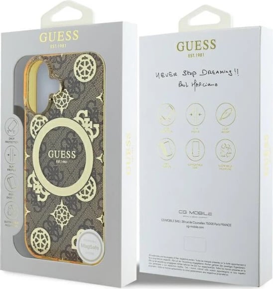 Mbështjellës Guess Peony On 4G MagSafe për iPhone 16, Kafe Mbështjellës Guess Peony On 4G MagSafe për iPhone 16, Kafe