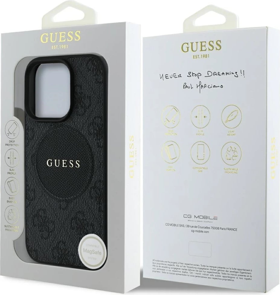 Mbështjellës Guess 4G Circle Classic Logo MagSafe për iPhone 16 Pro Max, zi