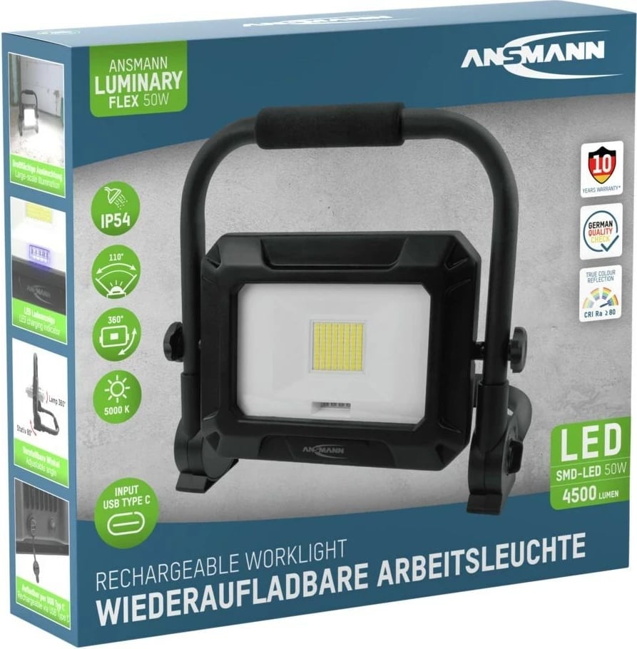 Prozhektor LED Ansmann FL50W-R, 50W, 4400 mAh, Alumini, i zi
