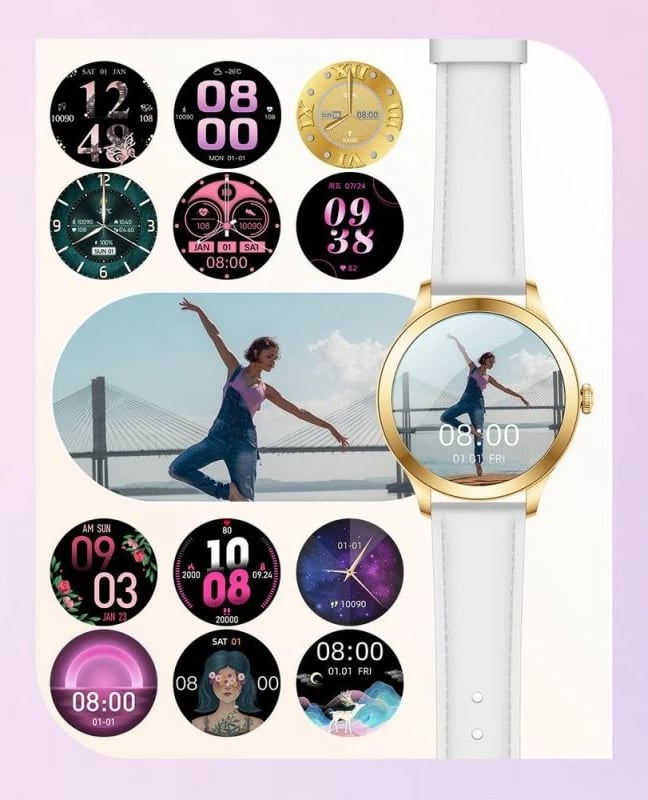 Smartwatch Gravity për femra, e bardhë e arit