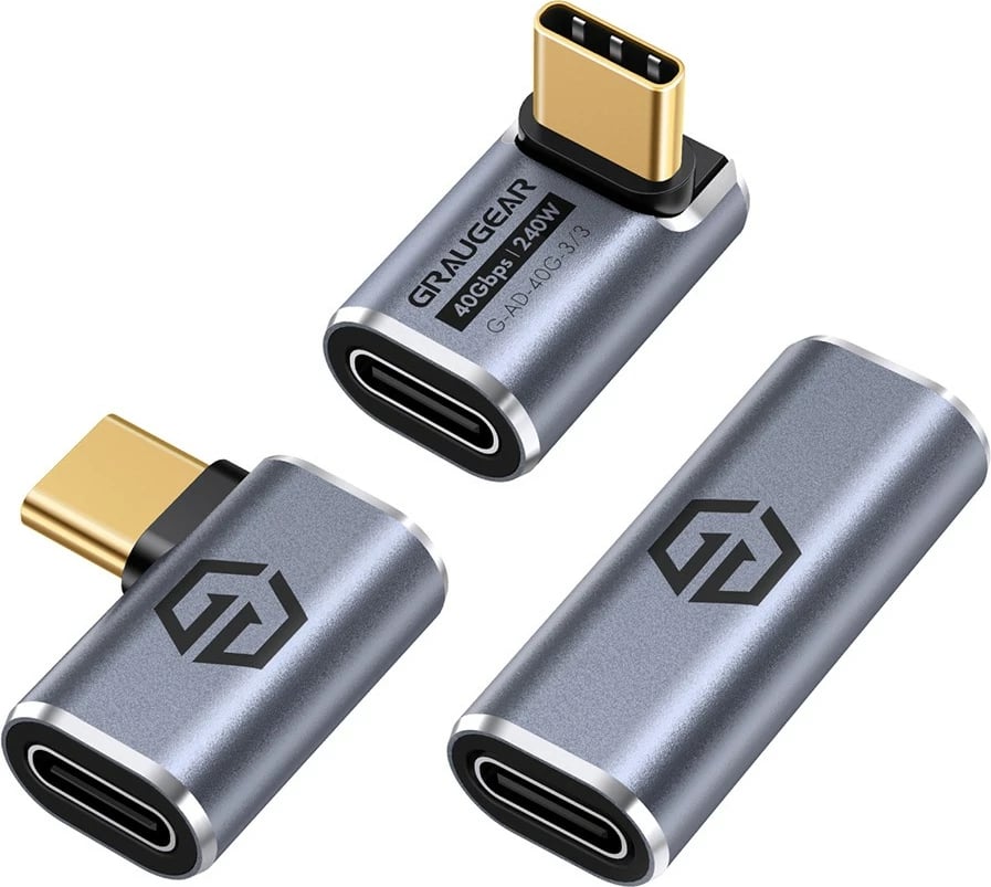 Adapter USB-C GrauGear 40Gbps, 3 copë, alumini, argjendtë