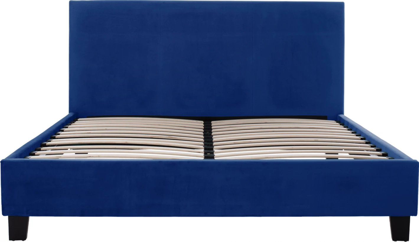 Krevat blu kadife BECCA FH553.18 për dyshek 150x200 cm