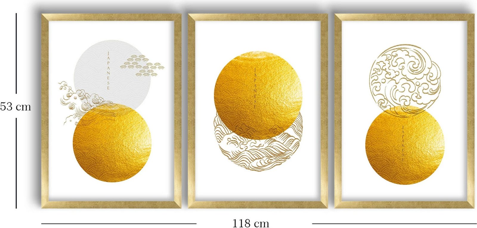 Pikturë dekorative me kornizë, 3 pjesë, ngjyrë ari, mink dhe e bardhë, Wallity 3P3853NISCT-017