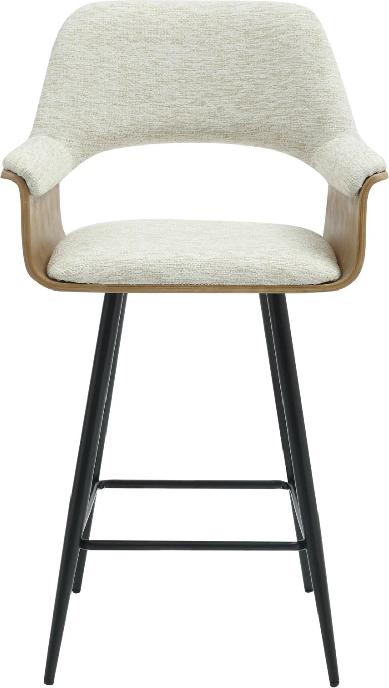 Karrige për bar, lartësi mesatare, CLIPP, FH9987.02, këmbë metali të zeza, pëlhurë ecru, 57.5x53x98H cm, set prej 2 copash