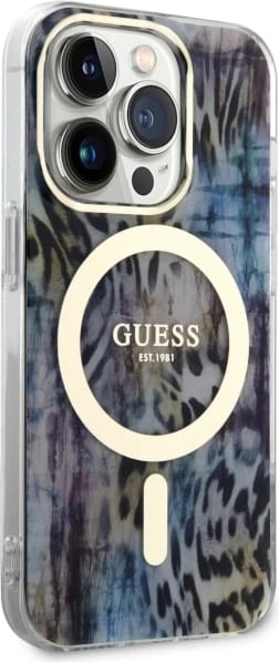 Mbështjellës Guess Leopard MagSafe për iPhone 14 Pro Max 6.7", Blu Mbështjellës Guess Leopard MagSafe për iPhone 14 Pro Max 6.7", Blu