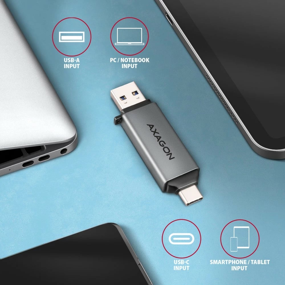 Lexues kartelash AXAGON CRE-DAC, USB 3.2 Gen 1, Type-C + Type-A, Gri